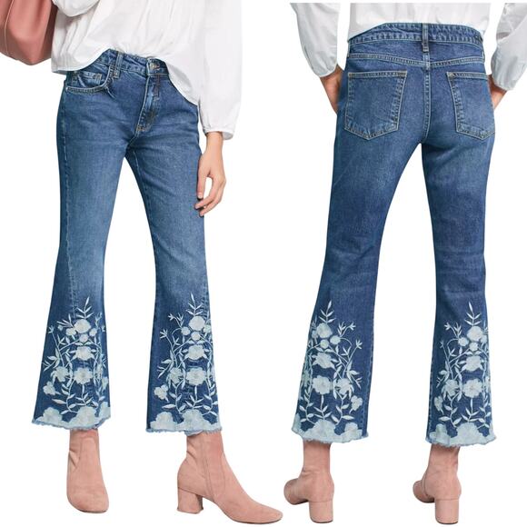 Pilcro Denim - Anthropologie Pilcro Flare Jeans Women’s 26 Floral Embroidered Naturecore Boho